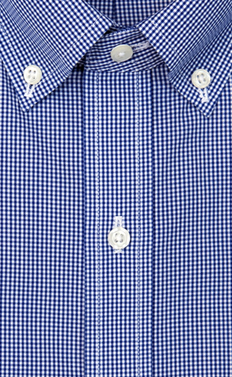 Slim Fit Blue Gingham Check Button Down Collar Supima® Cotton Non - Iron Broadcloth - Wilkes & Riley, LLC