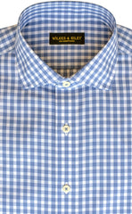 Slim Fit Blue Gingham English Spread Collar Supima® Cotton Non - Iron Broadcloth Dress Shirt - Wilkes & Riley, LLC