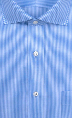 Slim Fit Blue Houndstooth English Spread Collar Supima® Cotton Non - Iron Twill Dress Shirt - Wilkes & Riley, LLC