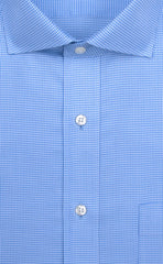 Slim Fit Blue Houndstooth English Spread Collar Supima® Cotton Non - Iron Twill Dress Shirt - Wilkes & Riley, LLC