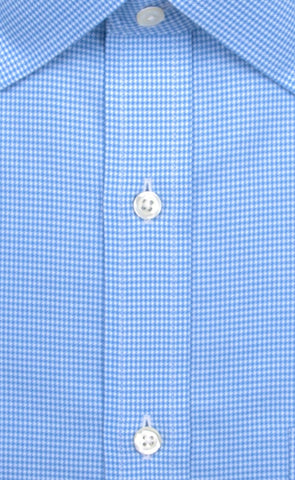 Slim Fit Blue Houndstooth Spread Collar Supima® Cotton Non - Iron Twill Dress Shirt - Wilkes & Riley, LLC