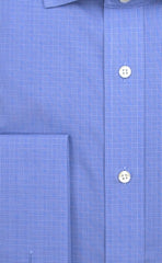 Slim Fit Blue Micro Plaid English Spread Collar French Cuff Supima® Cotton Non - Iron Broadcloth Dress Shirt - Wilkes & Riley, LLC