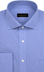 Slim Fit Blue Micro Plaid English Spread Collar French Cuff Supima® Cotton Non - Iron Broadcloth Dress Shirt - Wilkes & Riley, LLC