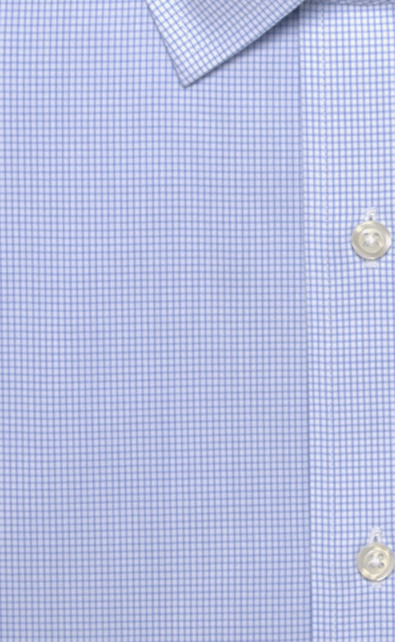 Slim Fit Blue Mini Check Spread Collar Supima® Cotton Non - Iron Broadcloth Dress Shirt - Wilkes & Riley, LLC