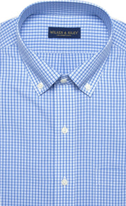Slim Fit Blue Plaid Button - Down Collar Supima® cotton Non - Iron Broadcloth Dress Shirt - Wilkes & Riley, LLC