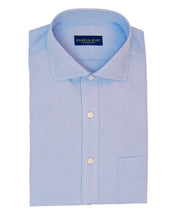 Slim Fit Blue Solid English Spread Collar Supima® Cotton Non - Iron Pinpoint Oxford Dress Shirt - Wilkes & Riley, LLC
