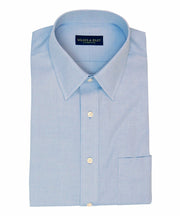Slim Fit Blue Solid Point Collar Supima® Cotton Non - Iron Pinpoint Oxford Dress Shirt - Wilkes & Riley, LLC