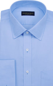 Slim Fit Blue Solid Royal Oxford Spread Collar French Cuff Supima® Cotton Non - Iron Dress Shirt - Wilkes & Riley, LLC