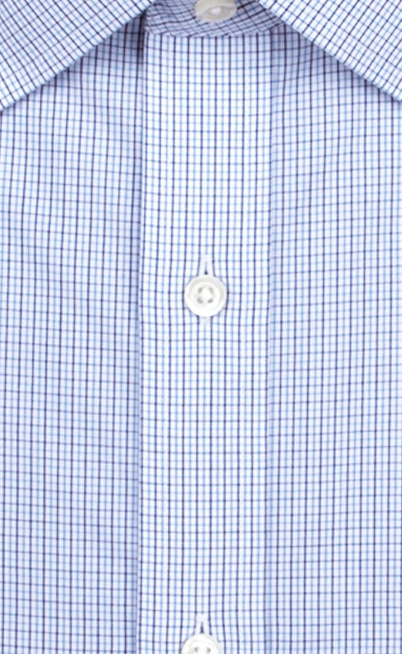 Slim Fit Blue/Navy Micro Check Spread Collar Supima® Cotton Non - Iron Broadcloth Dress Shirt - Wilkes & Riley, LLC