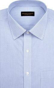 Slim Fit Blue/Navy Micro Check Spread Collar Supima® Cotton Non - Iron Broadcloth Dress Shirt - Wilkes & Riley, LLC