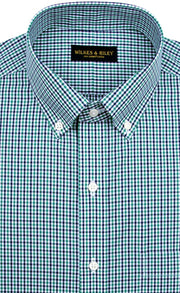 Slim Fit Green/Navy Tattersall Check Button Down Collar Supima® Cotton Non - Iron Broadcloth - Wilkes & Riley, LLC