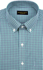 Slim Fit Green/Navy Tattersall Check Button Down Collar Supima® Cotton Non - Iron Broadcloth - Wilkes & Riley, LLC