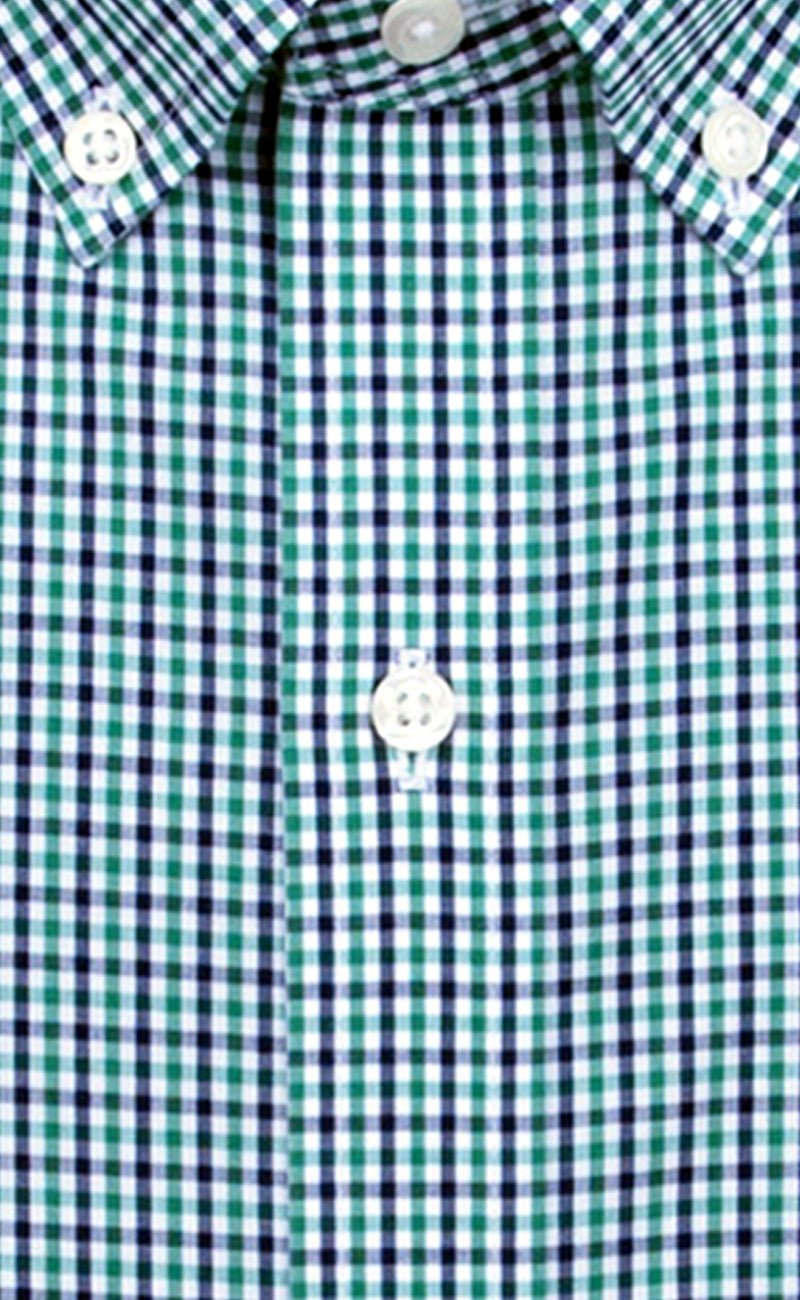 Slim Fit Green/Navy Tattersall Check Button Down Collar Supima® Cotton Non - Iron Broadcloth - Wilkes & Riley, LLC
