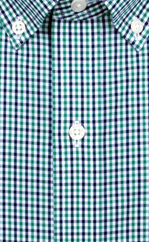 Slim Fit Green/Navy Tattersall Check Button Down Collar Supima® Cotton Non - Iron Broadcloth - Wilkes & Riley, LLC