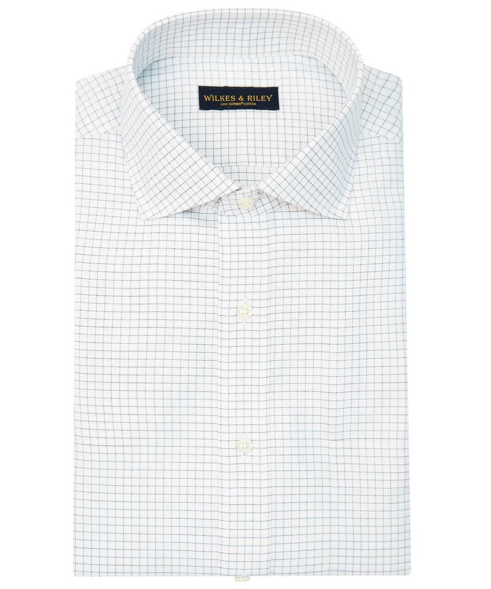 Slim Fit Grey Check English Spread Collar Supima® Cotton Non - Iron Twill Dress Shirt - Wilkes & Riley, LLC