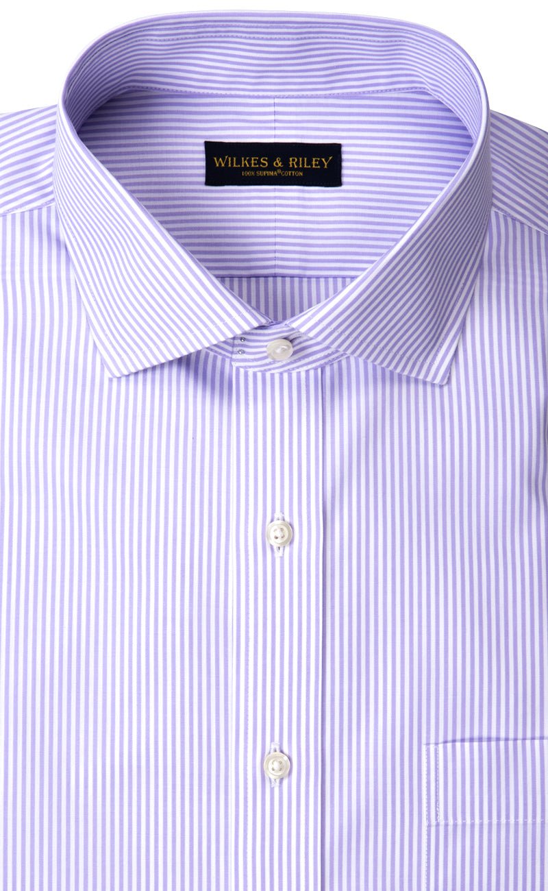 Slim Fit Lavender Bengal Stripe English Spread Collar Supima® Cotton Non - Iron Broadcloth Dress Shirt - Wilkes & Riley, LLC