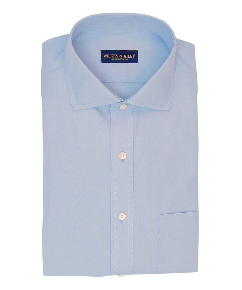 Slim Fit Light Blue Solid English Spread Collar Supima® Cotton Non - Iron Pinpoint Oxford Dress Shirt - Wilkes & Riley, LLC