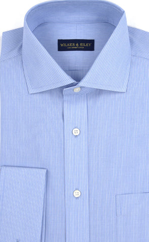 Slim Fit Lt Blue Ground Stripe English Spread Collar French Cuff Supima® cotton Non-Iron Broadcloth Dress Shirt