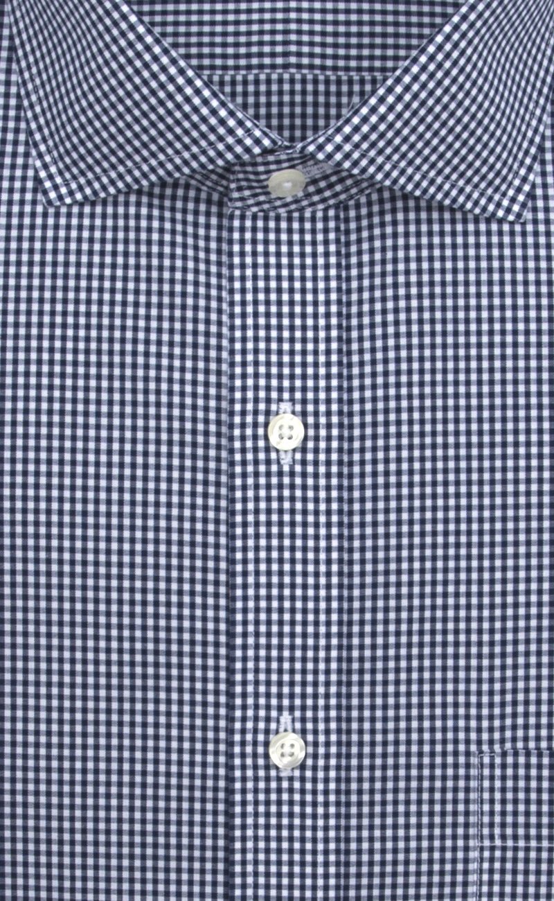 Slim Fit Navy Gingham English Spread Collar Supima® Cotton Non - Iron Broadcloth Dress Shirt - Wilkes & Riley, LLC