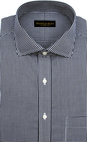 Slim Fit Navy Gingham English Spread Collar Supima® Cotton Non - Iron Broadcloth Dress Shirt - Wilkes & Riley, LLC