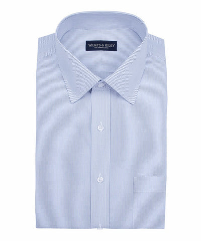 Slim Fit Navy Narrow Pin Stripe Spread Collar Supima® Cotton Non-Iron Pinpoint Oxford Dress Shirt