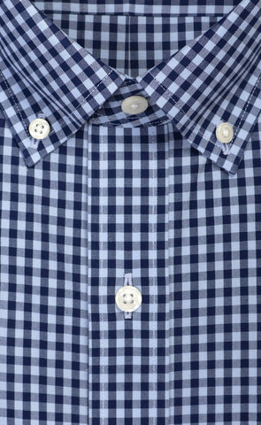 Slim Fit Navy & Sky Large Gingham Check Button Down Collar Supima® Cotton Non - Iron Broadcloth - Wilkes & Riley, LLC