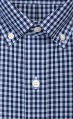 Slim Fit Navy & Sky Large Gingham Check Button Down Collar Supima® Cotton Non - Iron Broadcloth - Wilkes & Riley, LLC