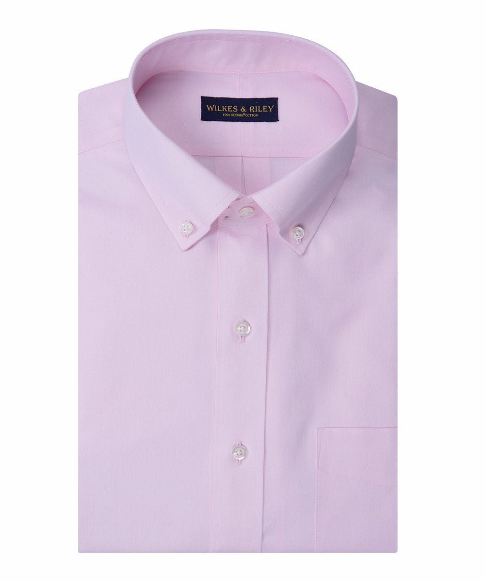 Slim Fit Pink Solid Button - Down Collar Supima® cotton Non - Iron Pinpoint Oxford Dress Shirt - Wilkes & Riley, LLC