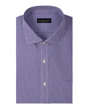 Slim Fit Purple Gingham English Spread Collar Supima® Cotton Non - Iron Broadcloth Dress Shirt - Wilkes & Riley, LLC