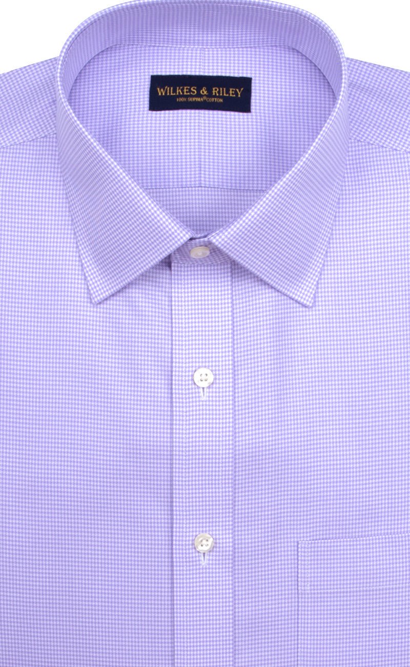 Slim Fit Purple Houndstooth Spread Collar Supima® Cotton Non - Iron Twill Dress Shirt - Wilkes & Riley, LLC