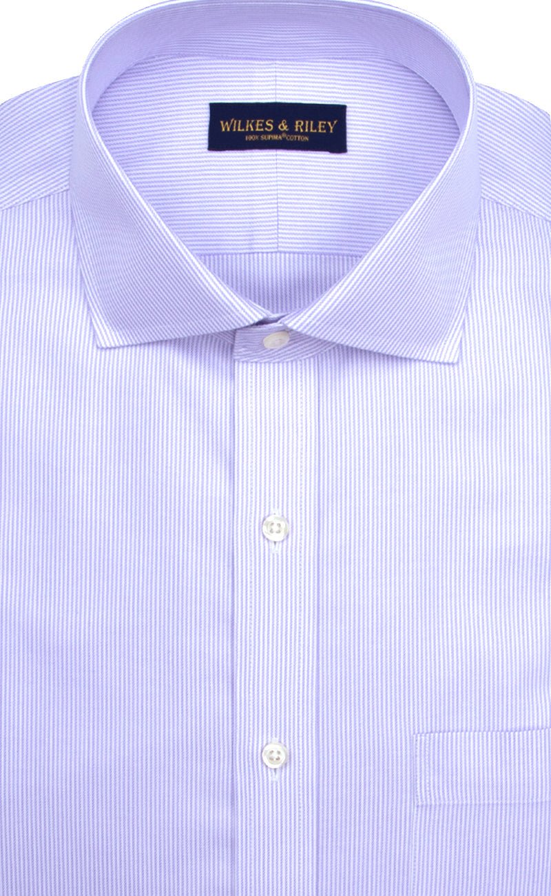 Slim Fit Purple Stripe English Spread Collar Supima® Cotton Non - Iron Twill Dress Shirt - Wilkes & Riley, LLC