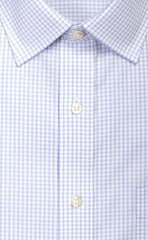 Slim Fit Sky / Grey Twill Check Spread Collar Supima® Cotton Non - Iron Dress Shirt - Wilkes & Riley, LLC
