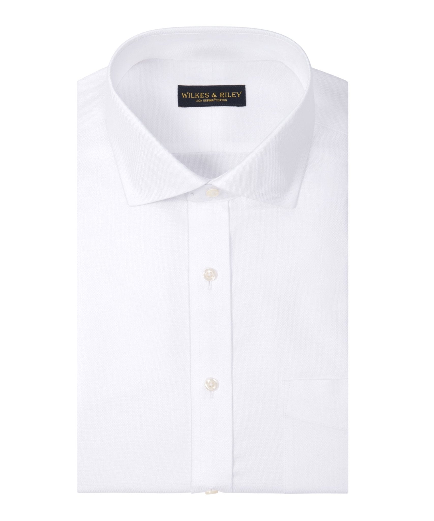 Slim Fit White Basketweave English Spread Collar Supima® Cotton Non - Iron Dress Shirt - Wilkes & Riley, LLC