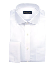 Slim Fit White English Spread Collar French Cuff Supima® Cotton Non - Iron Pinpoint Dress Shirt - Wilkes & Riley, LLC