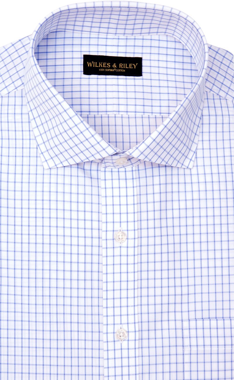 Slim Fit White Ground Large Check English Spread Collar Supima® Cotton Non - Iron Broadcloth Dress Shirt - Wilkes & Riley, LLC