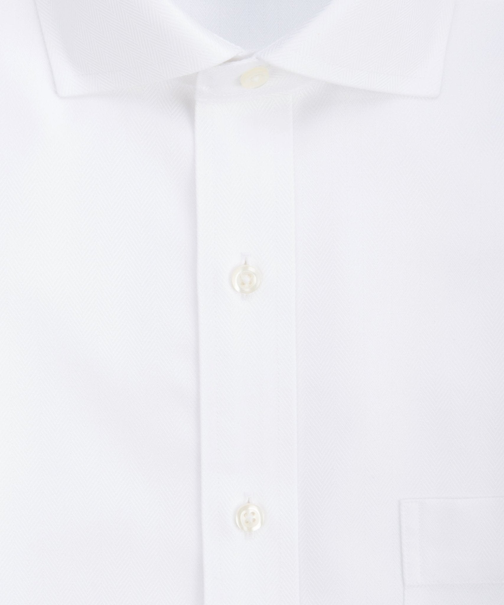 Slim Fit White Herringbone English Spread Collar Supima® Cotton Non - Iron Dress Shirt - Wilkes & Riley, LLC