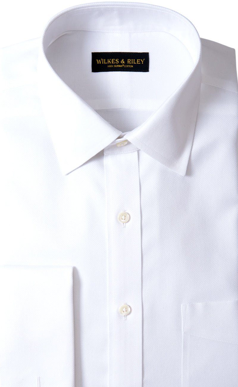 Slim Fit White Royal Oxford Spread Collar French Cuff Supima® Cotton Non - Iron Dress Shirt - Wilkes & Riley, LLC
