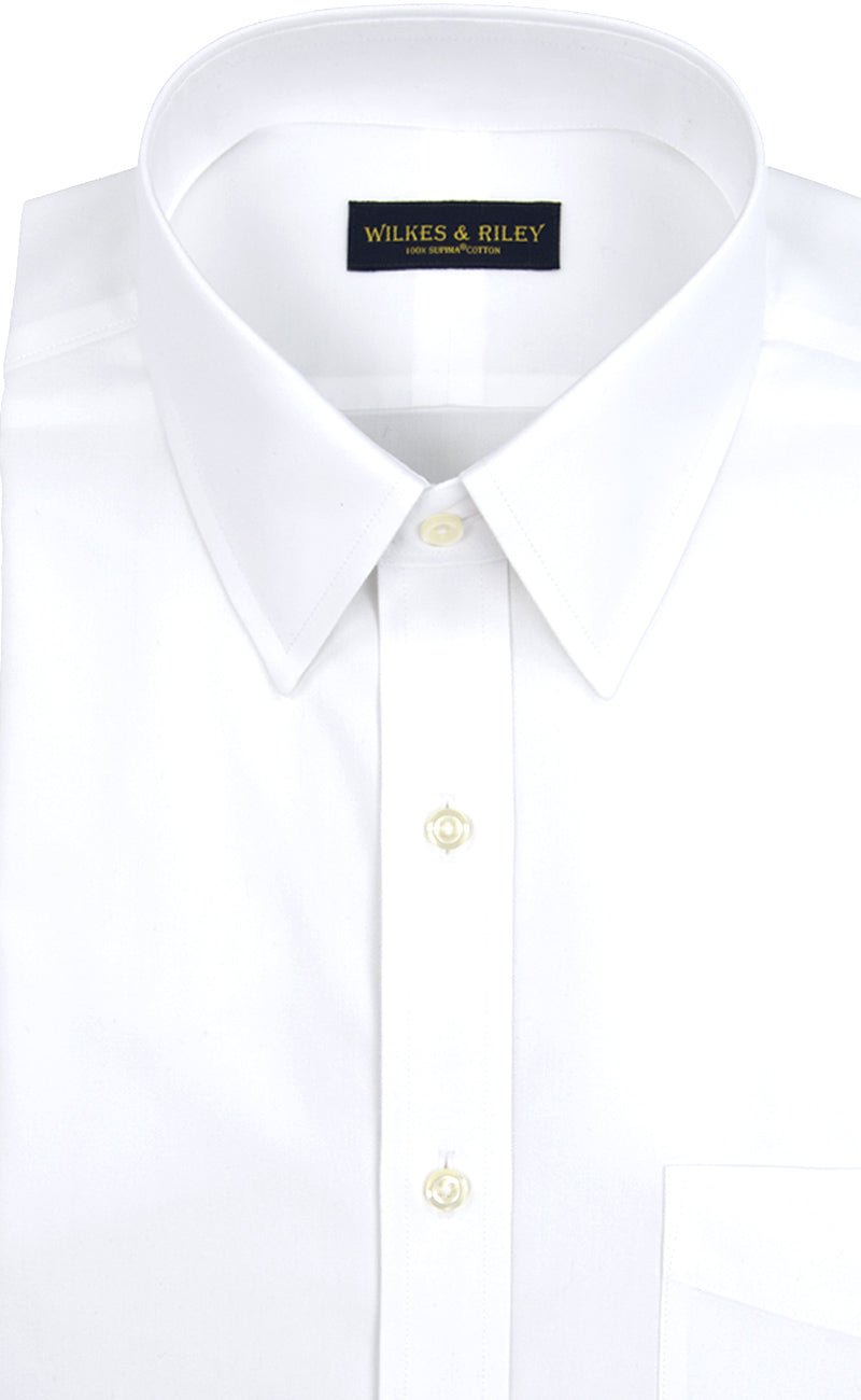Slim Fit White Solid Point Collar Supima® Cotton Non - Iron Pinpoint Oxford Dress Shirt - Wilkes & Riley, LLC