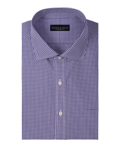 Slim Fit Purple Gingham English Spread Collar Supima® Cotton Non-Iron Broadcloth Dress Shirt