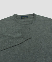 Wilkes & Riley 100% Pure Merino Wool Zegna Baruffa Crewneck Sweater - Grey close up