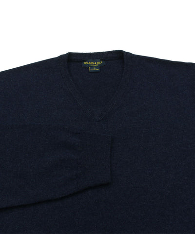 Wilkes & Riley 100% Cashmere Sweater W/ Loro Piana Yarn - Navy V-Neck close up
