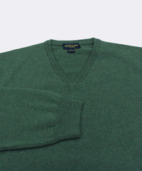 100% Cashmere Sweater W/ Loro Piana Yarn - Forest Green V-Neck Close Up