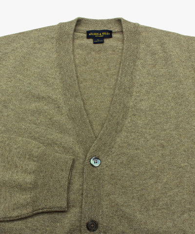 Wilkes & Riley 100% Cashmere Cardigan Sweater with Loro Piana Yarn in Taupe close view