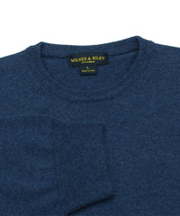 Wilkes & Riley 100% Cashmere Crewneck Sweater W/ Loro Piana Yarn in Blue Close Up