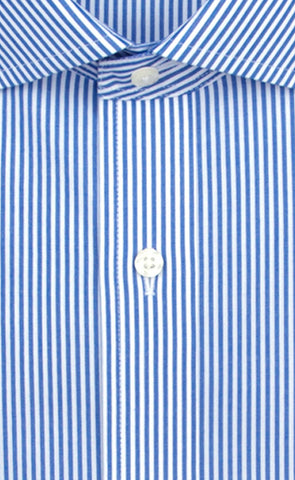Tailored Fit Blue Bengal Stripe English Spread Collar Supima® Cotton Non - Iron Broadcloth Dress Shirt - Wilkes & Riley, LLC