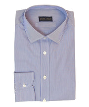 Tailored Fit Blue Bengal Stripe w/ Spread Collar Button Cuff - Wilkes & Riley, LLC