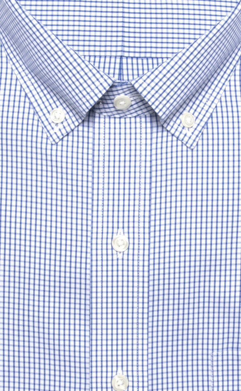 Tailored Fit Blue Check Button - Down Collar Supima® Cotton Non - Iron Pinpoint Oxford Dress Shirt - Wilkes & Riley, LLC