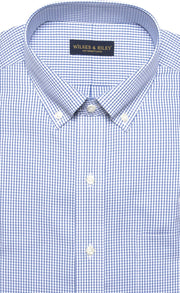 Tailored Fit Blue Check Button - Down Collar Supima® Cotton Non - Iron Pinpoint Oxford Dress Shirt - Wilkes & Riley, LLC