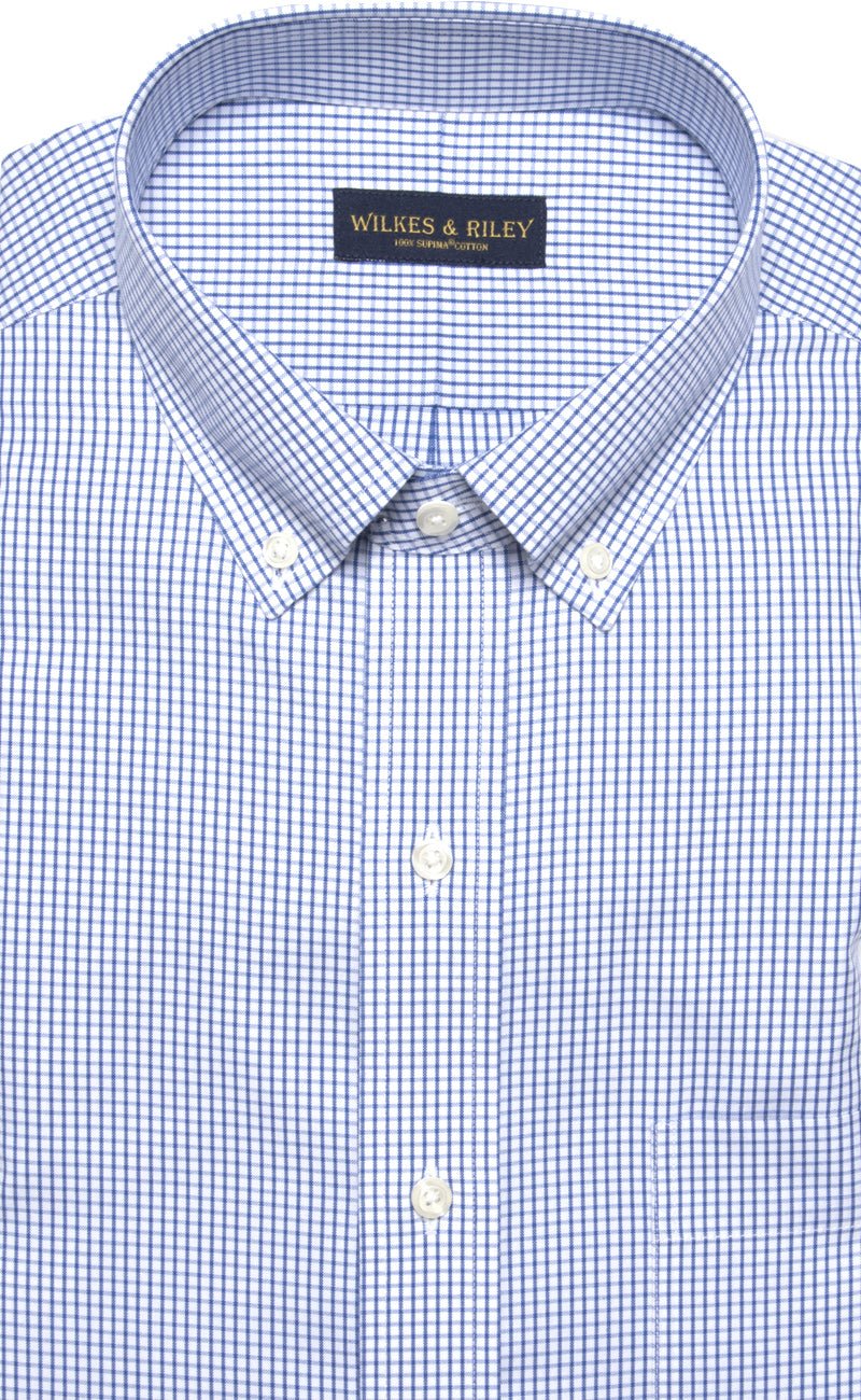 Tailored Fit Blue Check Button - Down Collar Supima® Cotton Non - Iron Pinpoint Oxford Dress Shirt - Wilkes & Riley, LLC