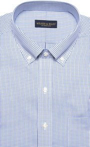 Tailored Fit Blue Check Button - Down Collar Supima® Cotton Non - Iron Pinpoint Oxford Dress Shirt (B/T) - Wilkes & Riley, LLC